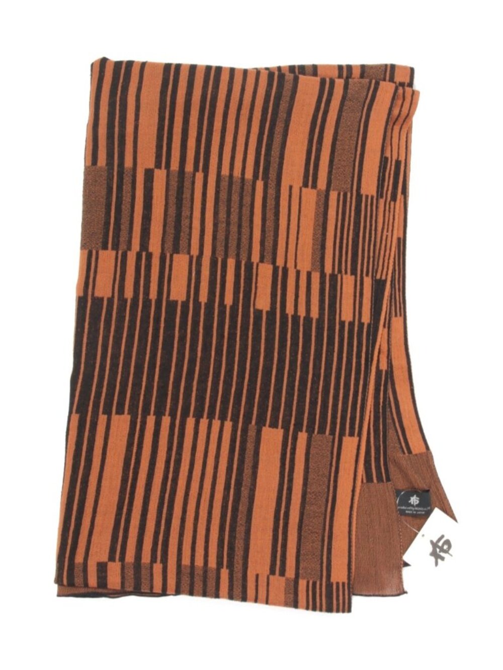 NWT NUNO Narrow Shawl Japan Color Plates Brown Black Geometric 100% Cotton /736